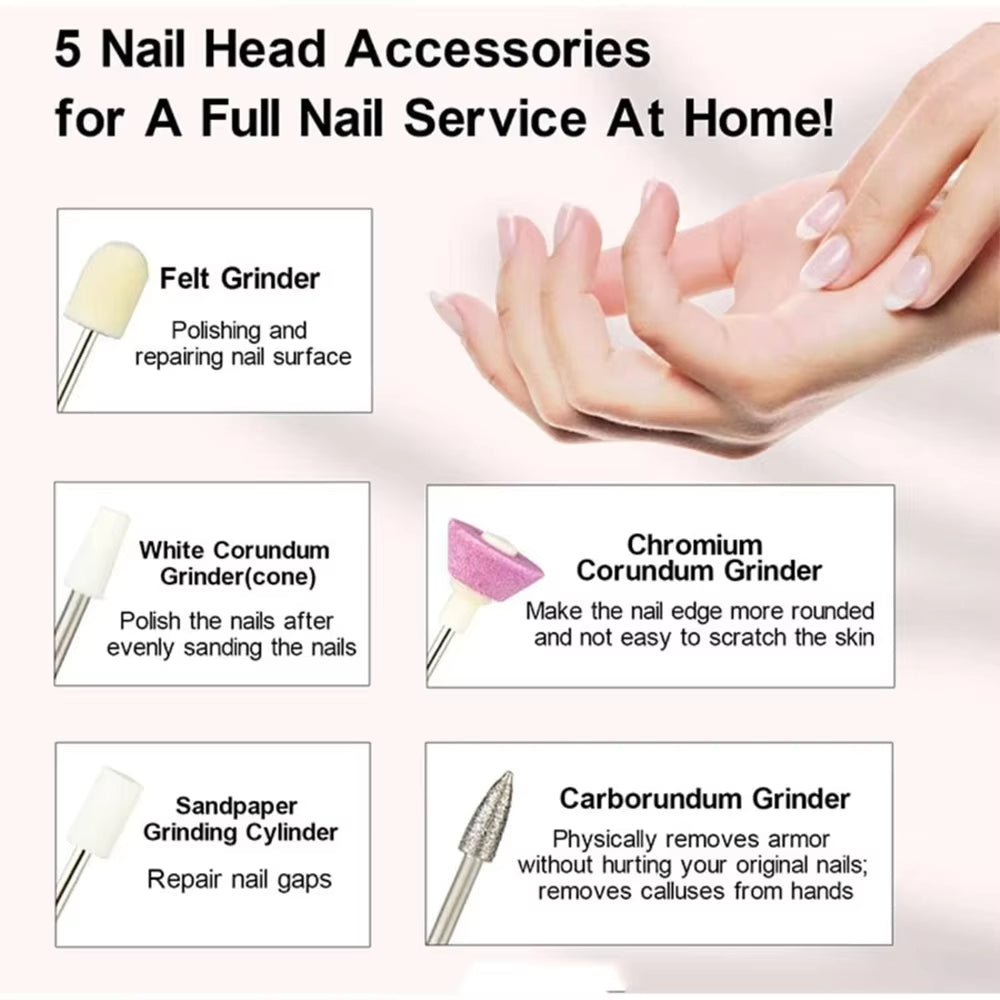 Professional Salon Nails Kit 6 in 1 Rechargeable Finishing Touch Nails Kit with Led Light, Electronic Nail File and Full Manicure and Pedicure Tool Nail & Cuticle Care, Rechargeable and Cordless with 6 Replaceable Nail File Heads