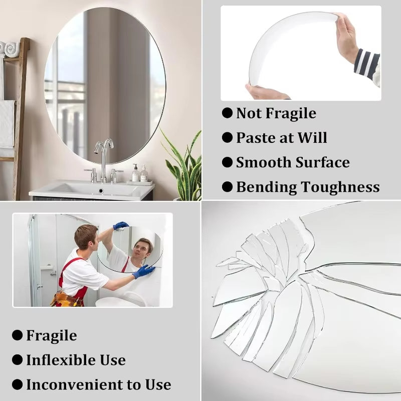 Oval Mirror Sticker – Flexible, Self Adhesive Acrylic Mirror Sheet | Non-Glass Peel & Stick Wall Décor | Unbreakable Mirror for Home Decoration