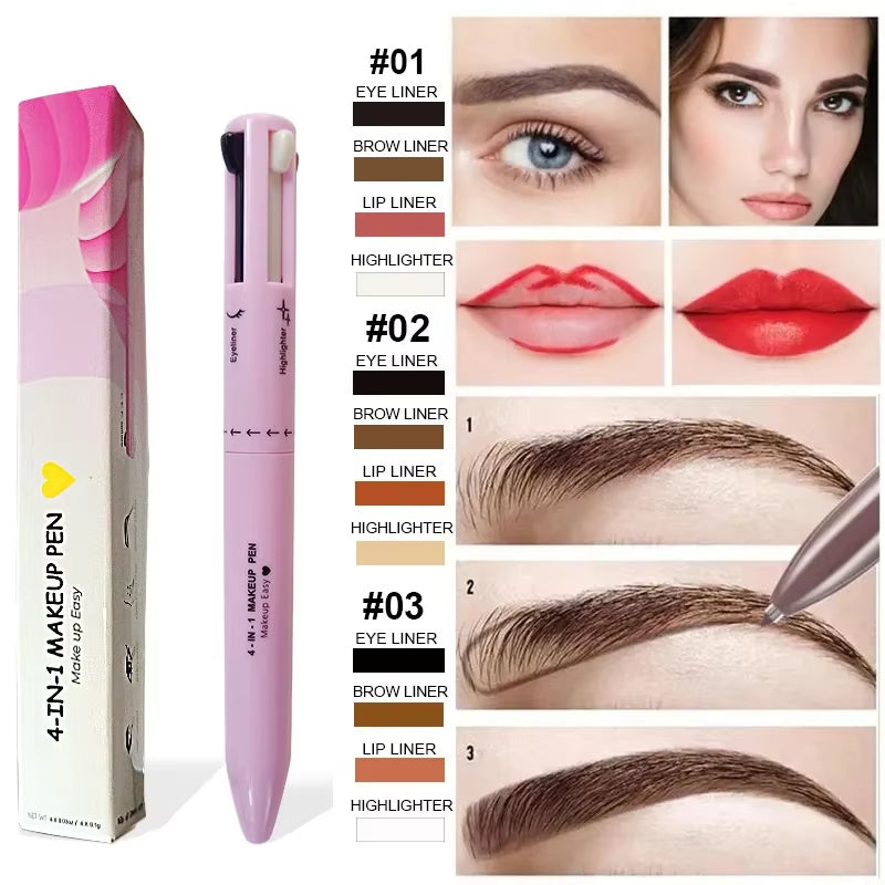 Original 4 In 1 Makeup Pen Waterproof Cosmetic Pencil 4 Color Multi-function Makeup Beauty Pen For Eyeliner Brow Lip Liner Highlighter - Multifunctional Eyebrows - Eyeliner Lip Liner - Highlighter Makeup Pen - Multi function water proof