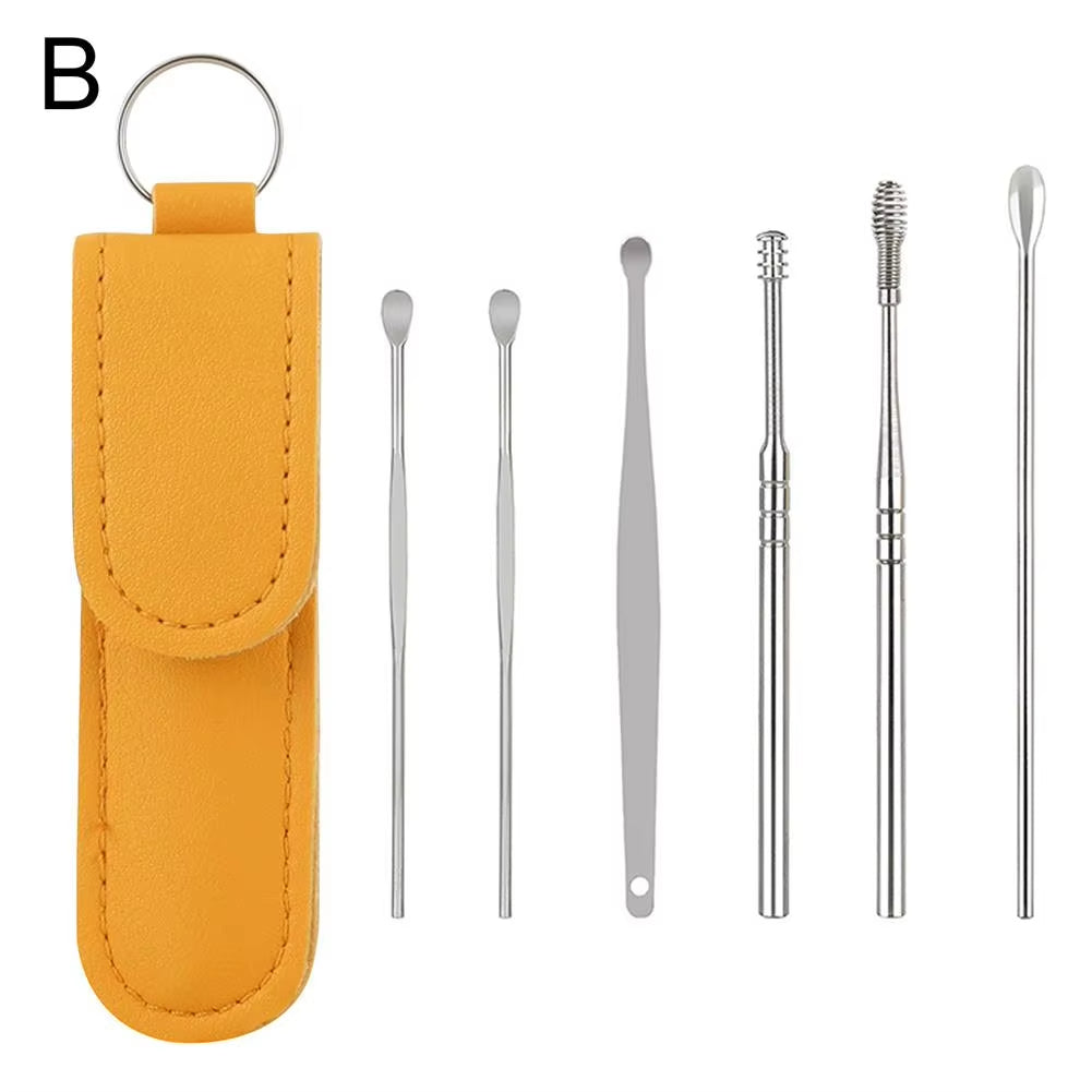 Ear Wax Cleaning Kit, 6 Pcs Ear Pick Tools, Wax Removal Kit, Ear Cleaning Tool Set, Spring Earwax Cleaner Tool for Children and Adult Multicolor