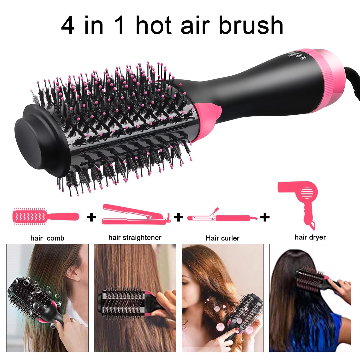 Hair Dryer Brush 3-in-1 Hot Air Brush Hair Styling Machine Brush for Women Fast Drying Styling Straightening Curling Hair Brush Set Suitable for All Hair Types One Step