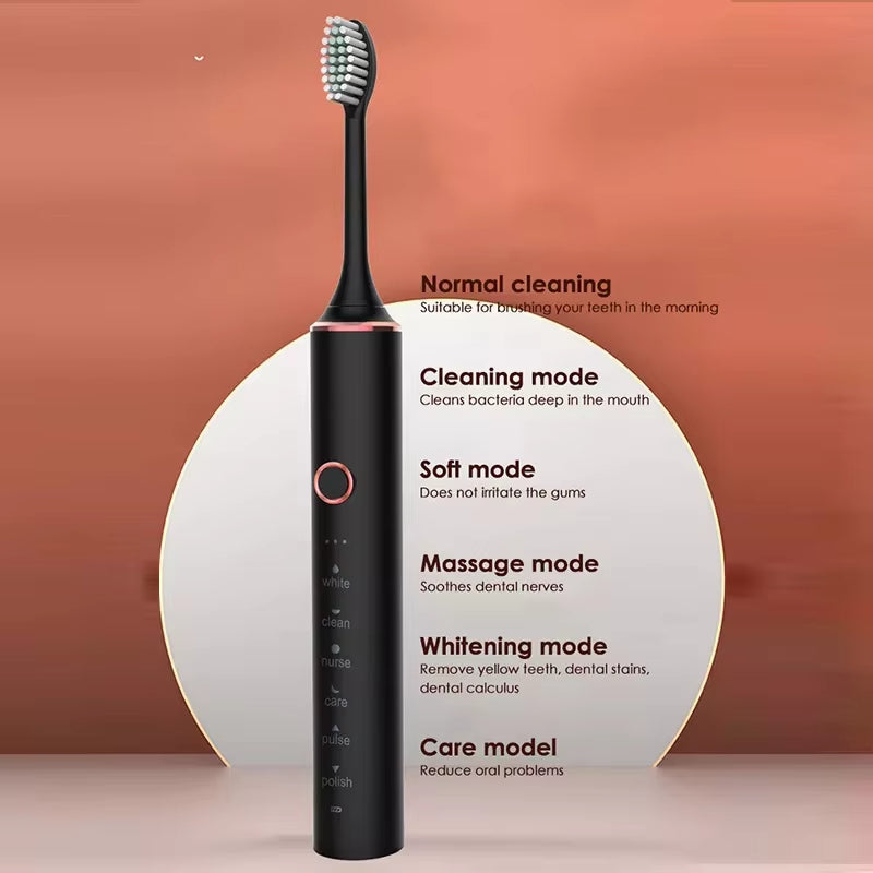 6 Modes Sonic Electric Toothbrushes for Adults Kids Smart Timer Rechargeable Whitening Toothbrush Waterproof 4 Brush Head