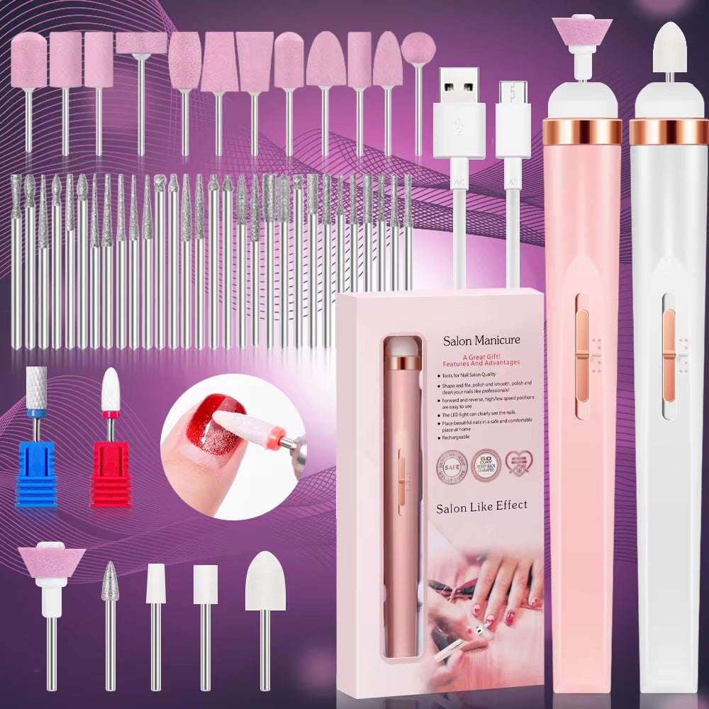 Professional Salon Nails Kit 6 in 1 Rechargeable Finishing Touch Nails Kit with Led Light, Electronic Nail File and Full Manicure and Pedicure Tool Nail & Cuticle Care, Rechargeable and Cordless with 6 Replaceable Nail File Heads