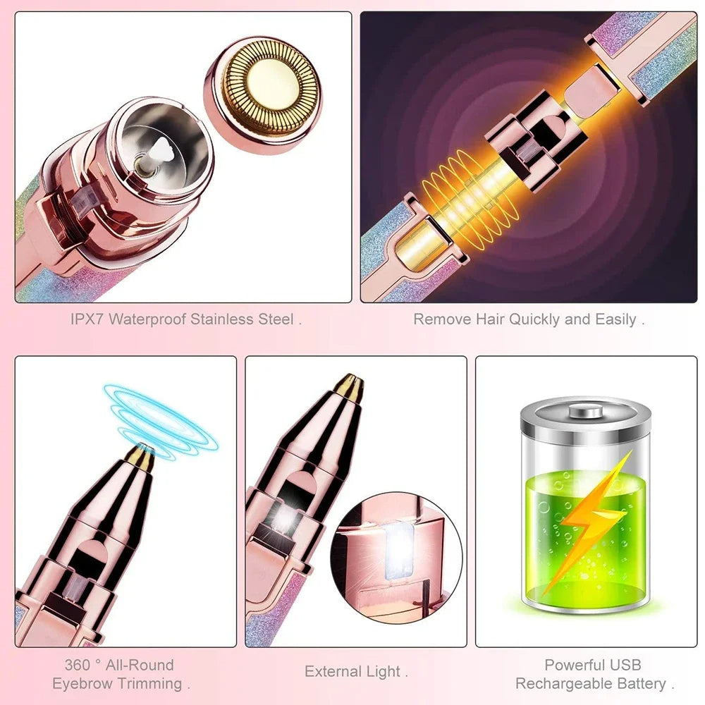 Portable 2-in-1 Electric Eyebrow Trimmer & Facial Shaver – Multi-Color with USB Charging