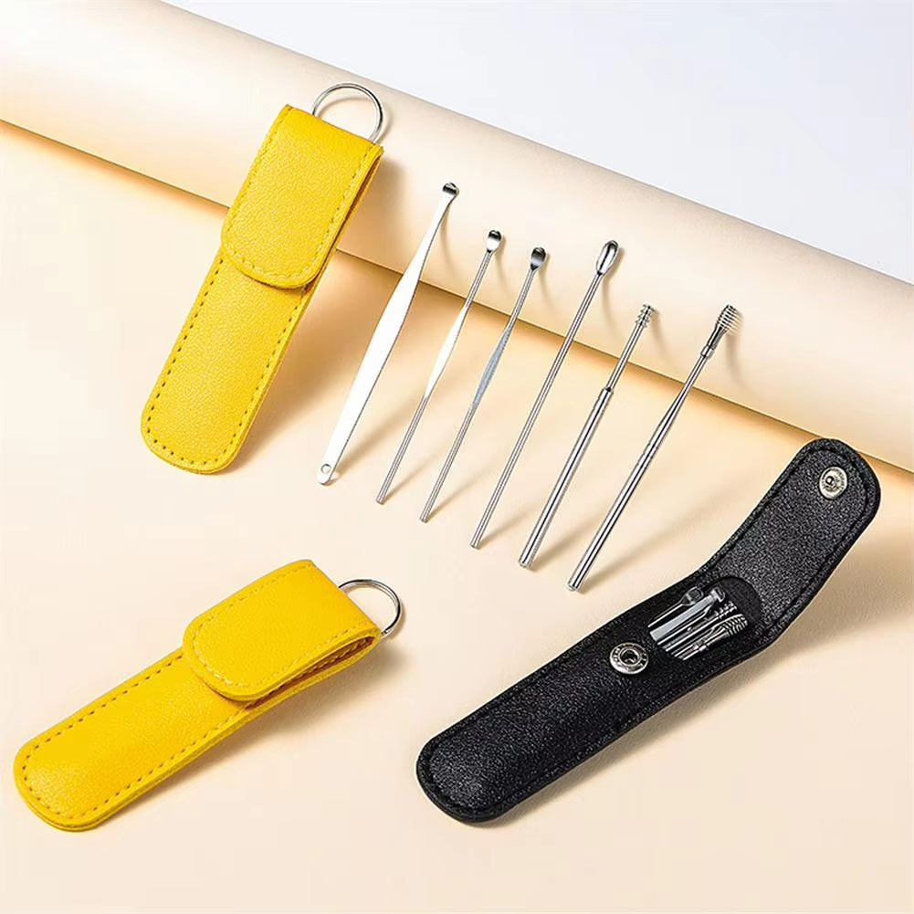 Ear Wax Cleaning Kit, 6 Pcs Ear Pick Tools, Wax Removal Kit, Ear Cleaning Tool Set, Spring Earwax Cleaner Tool for Children and Adult Multicolor