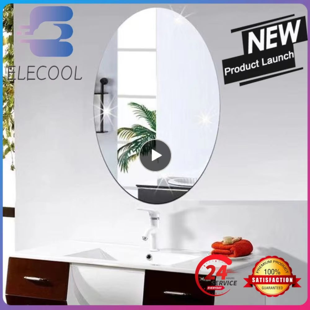 Oval Mirror Sticker – Flexible, Self Adhesive Acrylic Mirror Sheet | Non-Glass Peel & Stick Wall Décor | Unbreakable Mirror for Home Decoration