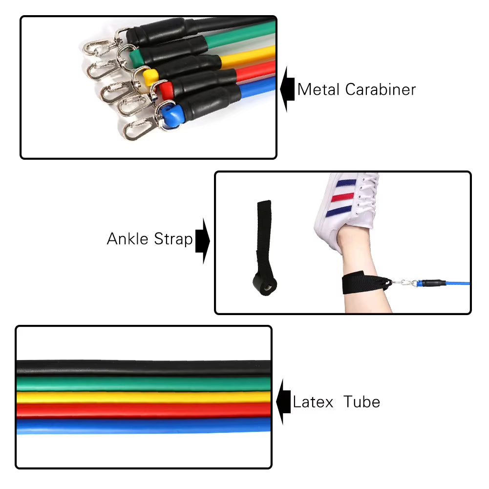 High Quality Portable Resistance Bands With Handles, Resistance Tubes & Workout Bands Exercise Band Elastic Pull Rope 11 Pcs Set
