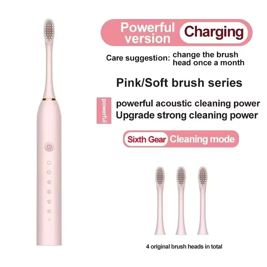 6 Modes Sonic Electric Toothbrushes for Adults Kids Smart Timer Rechargeable Whitening Toothbrush Waterproof 4 Brush Head