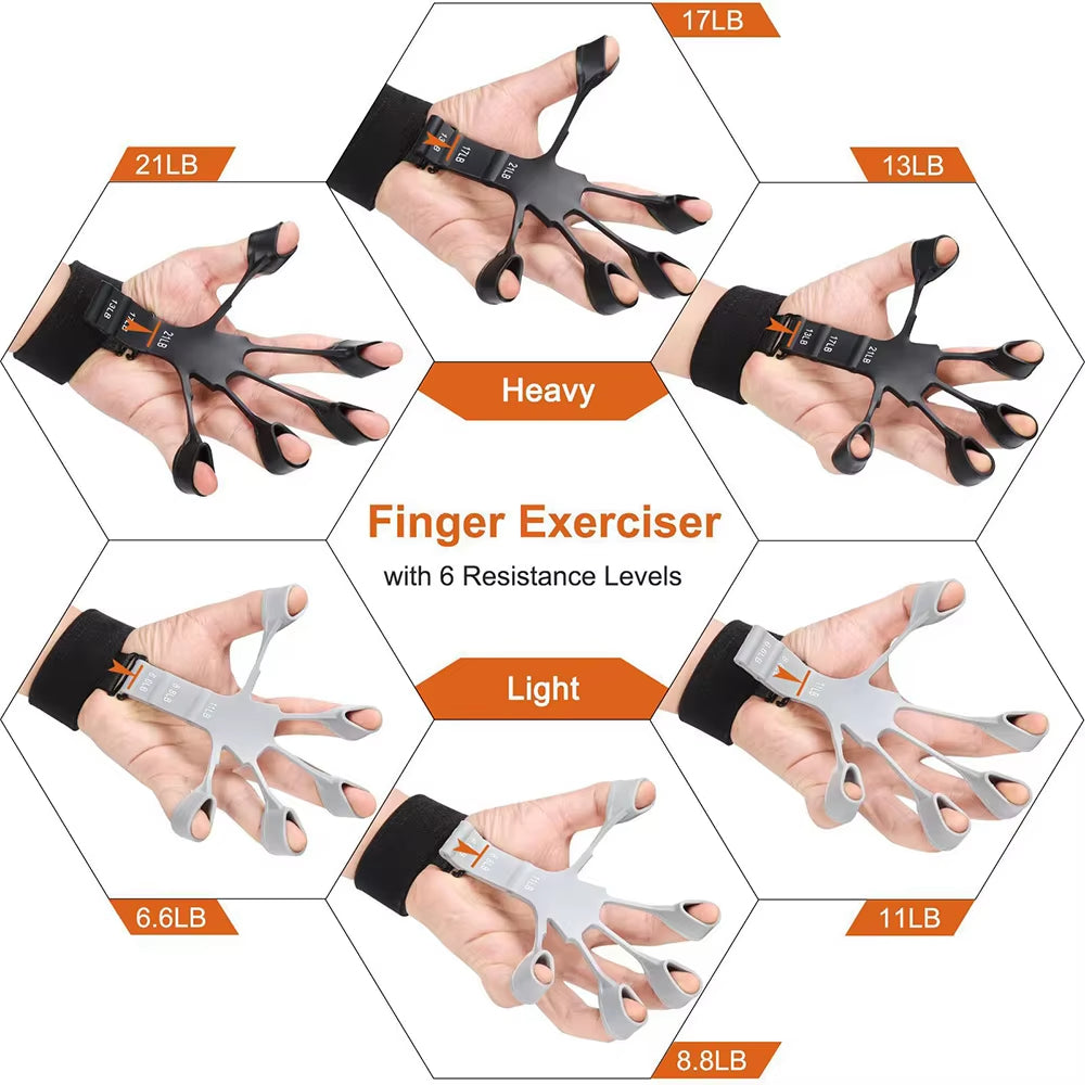 Finger Gripper Strength Trainer & Hand Exerciser-Finger Strengthener for Grip, Therapy & Muscle Recovery, Wrist & Forearm – Non-Slip Resistance Bands (13–21LB)
