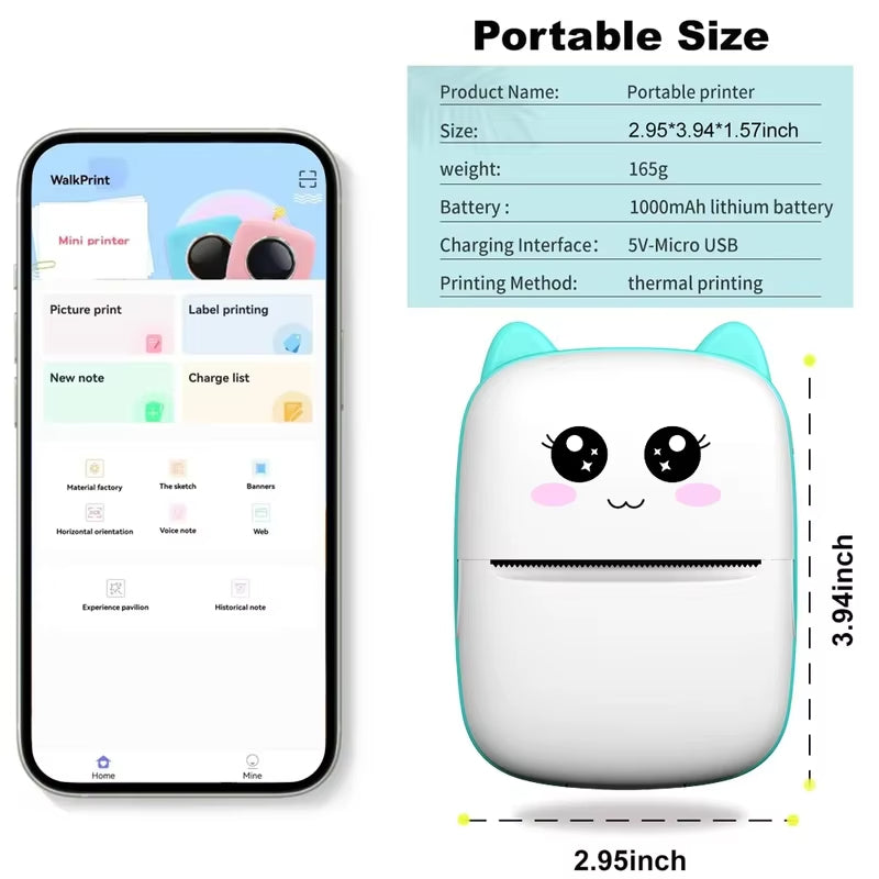 Pocket Inkless Mini Printer - Thermal Portable Bluetooth Wireless Mini Printer
