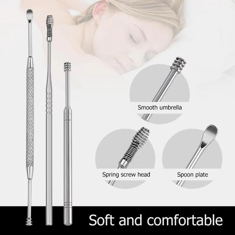 Ear Wax Cleaning Kit, 6 Pcs Ear Pick Tools, Wax Removal Kit, Ear Cleaning Tool Set, Spring Earwax Cleaner Tool for Children and Adult Multicolor