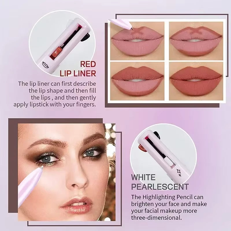Original 4 In 1 Makeup Pen Waterproof Cosmetic Pencil 4 Color Multi-function Makeup Beauty Pen For Eyeliner Brow Lip Liner Highlighter - Multifunctional Eyebrows - Eyeliner Lip Liner - Highlighter Makeup Pen - Multi function water proof