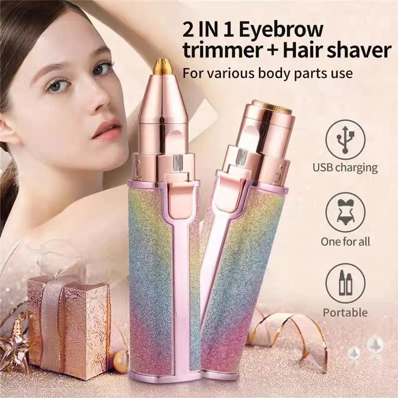 Portable 2-in-1 Electric Eyebrow Trimmer & Facial Shaver – Multi-Color with USB Charging
