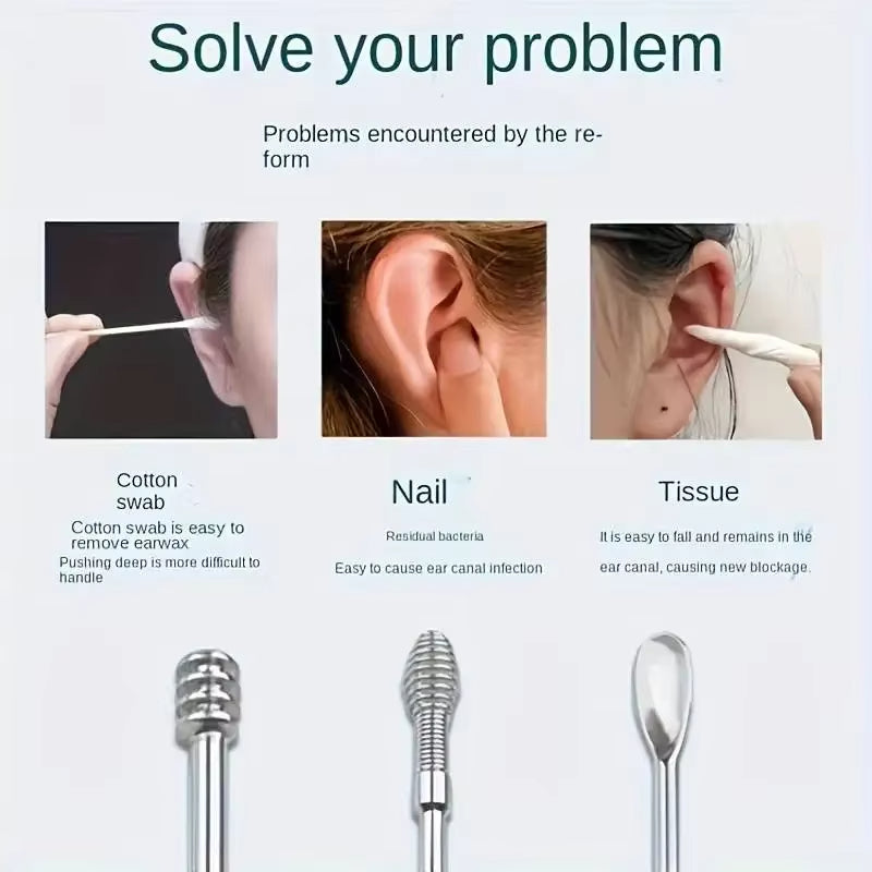 Ear Wax Cleaning Kit, 6 Pcs Ear Pick Tools, Wax Removal Kit, Ear Cleaning Tool Set, Spring Earwax Cleaner Tool for Children and Adult Multicolor