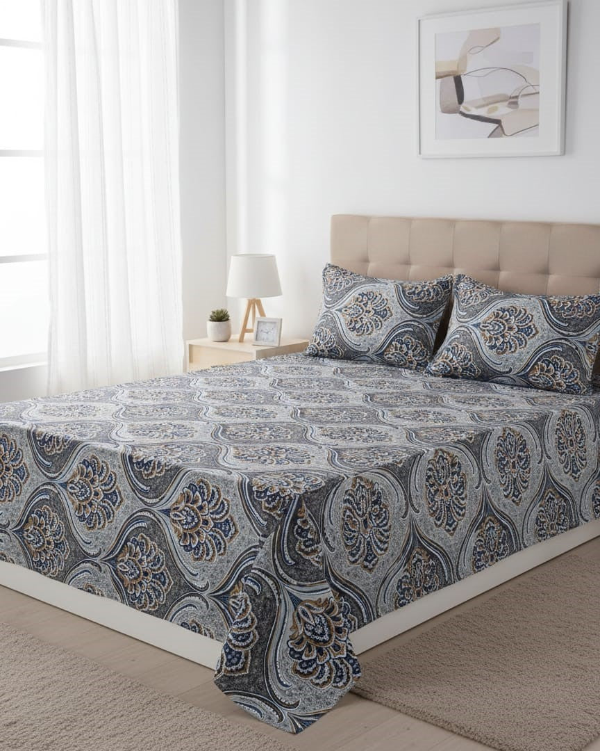 3-Piece Crystal Fabric Bedsheet Set – 1 Full Size Bedsheet with 2 Pillow Covers