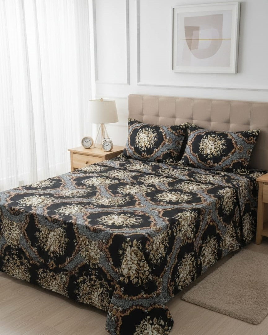 3-Piece Crystal Fabric Bedsheet Set – 1 Full Size Bedsheet with 2 Pillow Covers