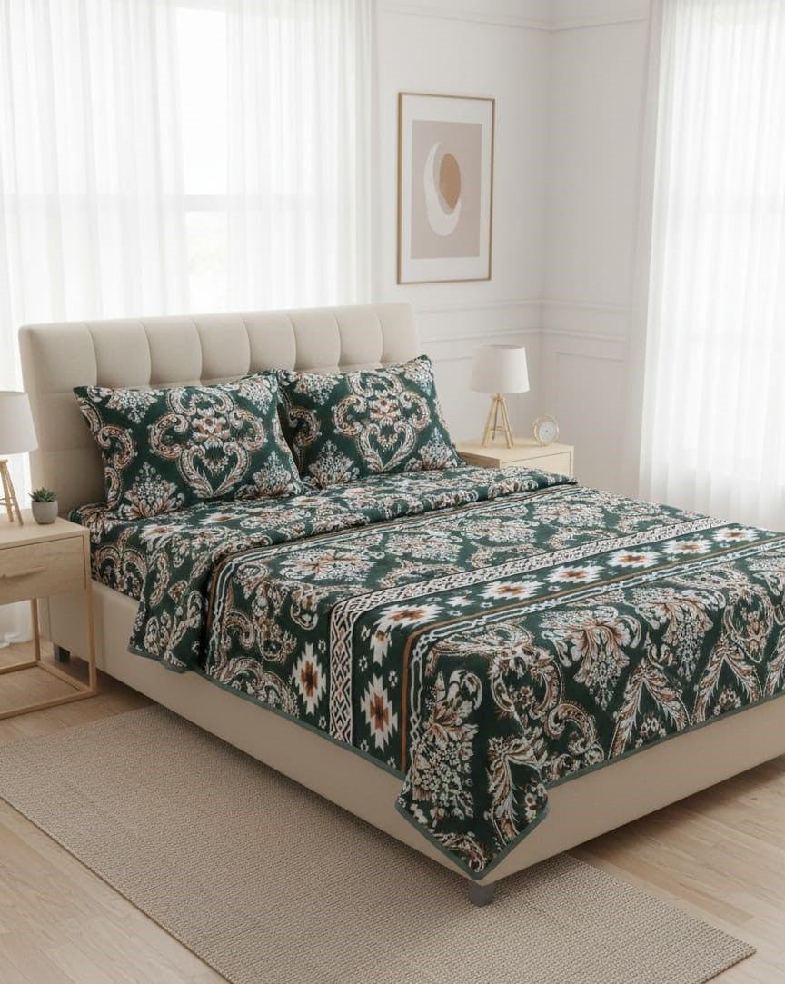 3-Piece Crystal Fabric Bedsheet Set – 1 Full Size Bedsheet with 2 Pillow Covers