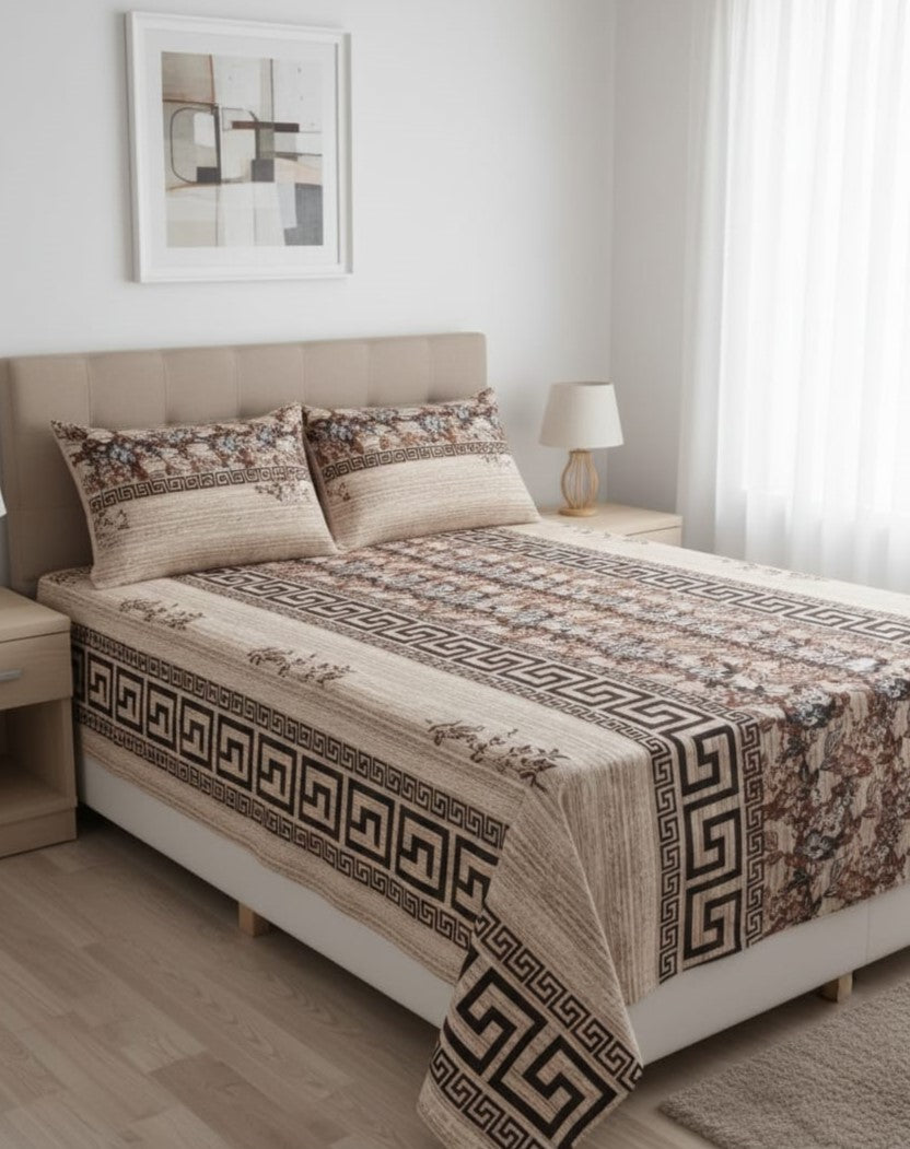 3-Piece Crystal Fabric Bedsheet Set – 1 Full Size Bedsheet with 2 Pillow Covers