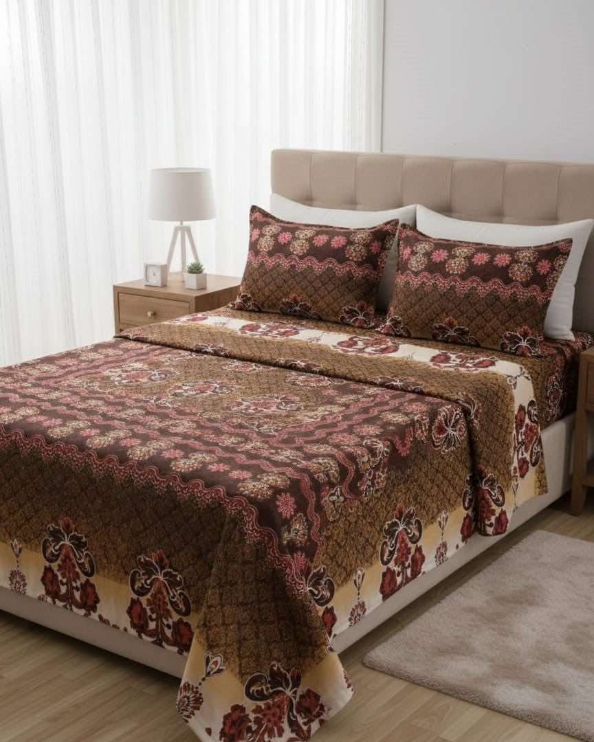 3-Piece Crystal Fabric Bedsheet Set – 1 Full Size Bedsheet with 2 Pillow Covers