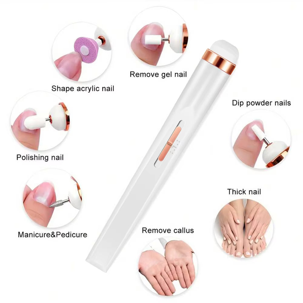 Professional Salon Nails Kit 6 in 1 Rechargeable Finishing Touch Nails Kit with Led Light, Electronic Nail File and Full Manicure and Pedicure Tool Nail & Cuticle Care, Rechargeable and Cordless with 6 Replaceable Nail File Heads