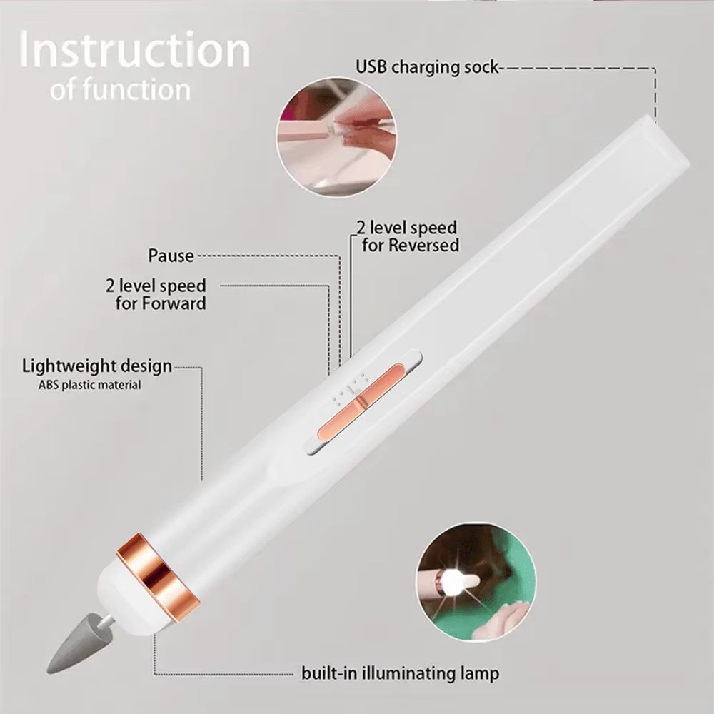 Professional Salon Nails Kit 6 in 1 Rechargeable Finishing Touch Nails Kit with Led Light, Electronic Nail File and Full Manicure and Pedicure Tool Nail & Cuticle Care, Rechargeable and Cordless with 6 Replaceable Nail File Heads