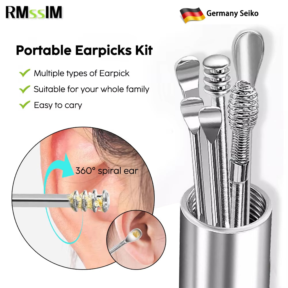 Ear Wax Cleaning Kit, 6 Pcs Ear Pick Tools, Wax Removal Kit, Ear Cleaning Tool Set, Spring Earwax Cleaner Tool for Children and Adult Multicolor
