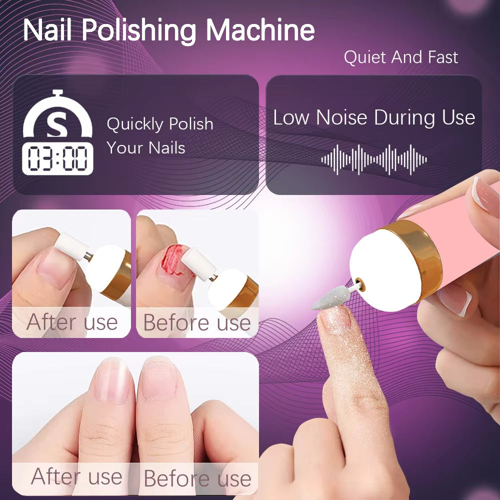 Professional Salon Nails Kit 6 in 1 Rechargeable Finishing Touch Nails Kit with Led Light, Electronic Nail File and Full Manicure and Pedicure Tool Nail & Cuticle Care, Rechargeable and Cordless with 6 Replaceable Nail File Heads