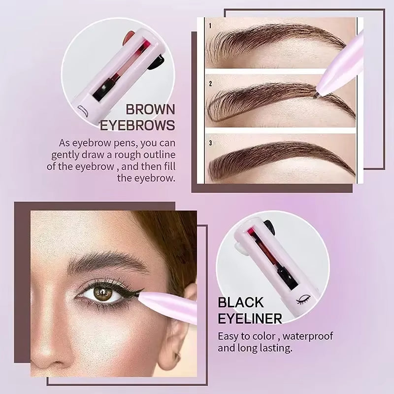 Original 4 In 1 Makeup Pen Waterproof Cosmetic Pencil 4 Color Multi-function Makeup Beauty Pen For Eyeliner Brow Lip Liner Highlighter - Multifunctional Eyebrows - Eyeliner Lip Liner - Highlighter Makeup Pen - Multi function water proof