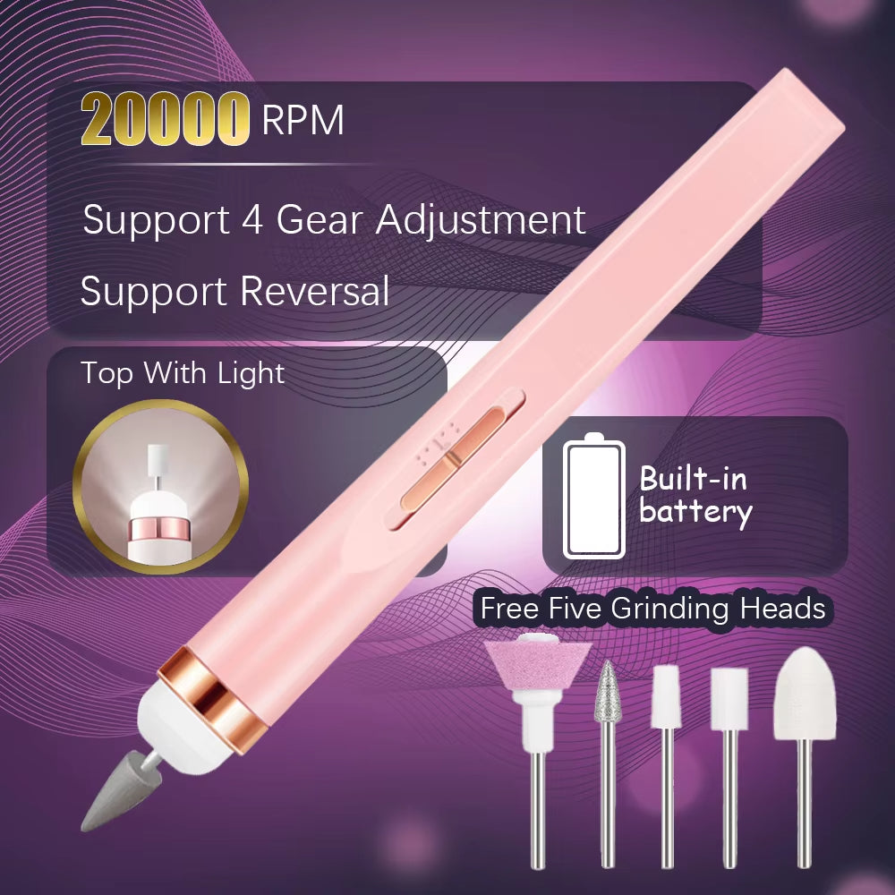 Professional Salon Nails Kit 6 in 1 Rechargeable Finishing Touch Nails Kit with Led Light, Electronic Nail File and Full Manicure and Pedicure Tool Nail & Cuticle Care, Rechargeable and Cordless with 6 Replaceable Nail File Heads